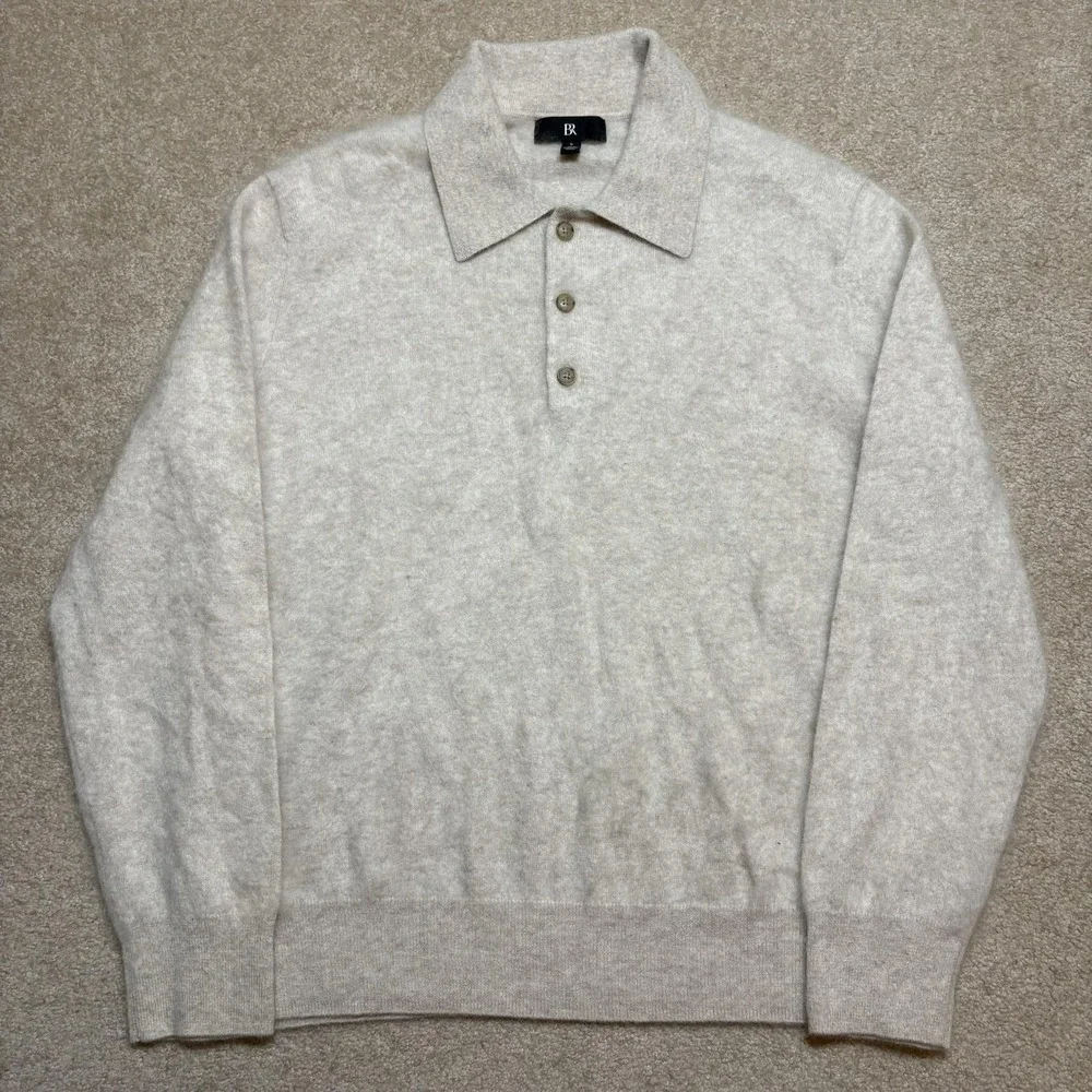 Banana Republic Brushed Cashmere Polo Sweater Mens Large Beige Cozy Preppy Soft